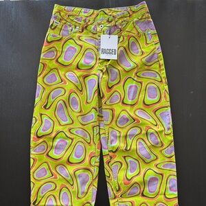 NWT Ragged Priest Rare Aura Psychedelic Y2K Green Graphic Pants Jeans Size 26